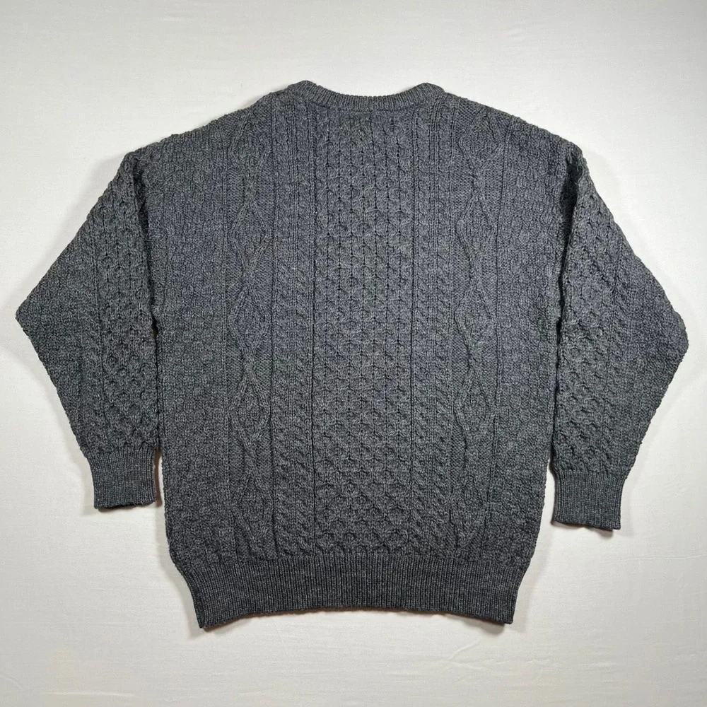 Aran Sweater Market Irish Wool Fisherman Sweater Mens XL Charcoal Gray Ireland